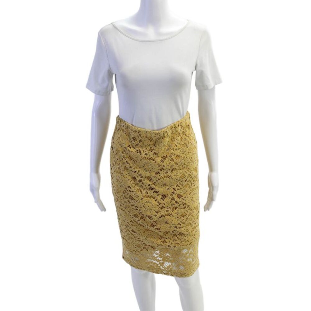 Riani Women's Zip Closure Lined Fitted Lace Mini Workwear Skirt Yellow Size 8
